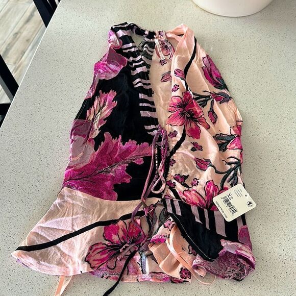 NWT Free People Hot Tropics Halter-Neck Top Dark Combo Drop Armhole XS Viscose - Picture 11 of 12